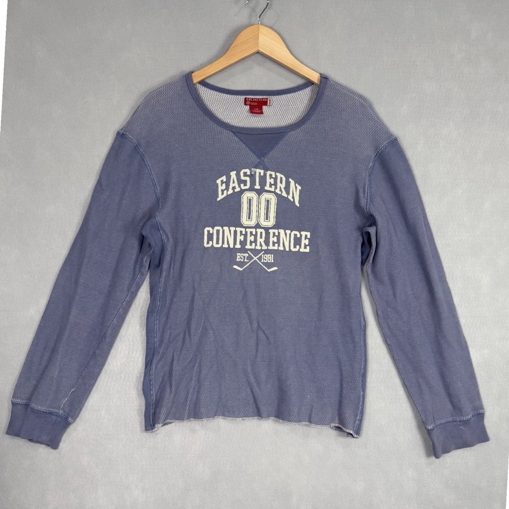 Vintage 90's Guess Thermal Shirt Mens Large Blue Hockey Eastern Conference‎